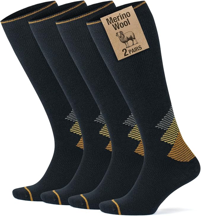 GoWith 15-20 mmHg Merino Wool Compression Socks, Thermal Travel Socks, Cushioned Knee High Hiking Socks for Men/Women by GoWith