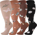 4/6 Pairs Compression Socks for Women 20-30mmHg Knee High Socks | Breathable Comfort Support Socks, Thick Cotton Fabric, Striped Ribbed Design, Fatigue Relief, For Nurses Flying Pregnancy by Unknown