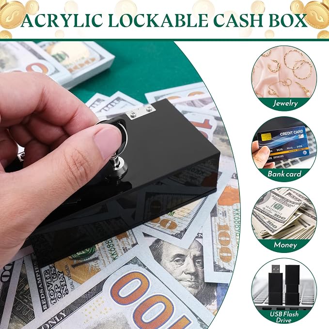 Pocket Size Acrylic Cash Box for Gambler,Winners Bank with 2 Keys Storage Bag, Compact Portable Secure Money Organizer Safe Lock Box for Casino, Control Gambler,Black,1 Pack - Image 7
