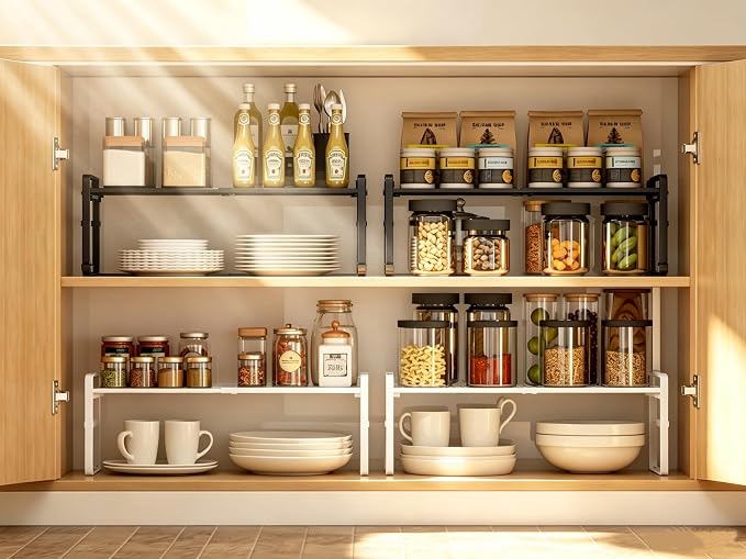 Expandable Cabinet Shelf Organizer Riser for Kitchen Pantry Cupboard Under Sink Countertop,Kitchen Cabinet Shelf 8.3’’D * 12.2-23.6’’W * 10.4’’H - Image 3