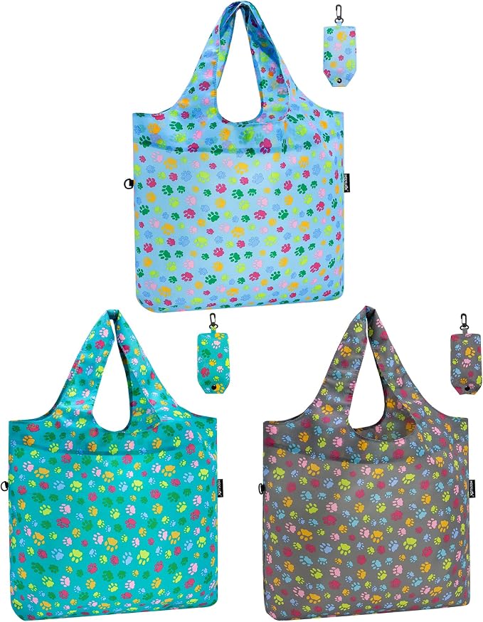 HOLYLUCK Reusable Grocery Bags,Heavy Duty Foldable Shopping Tote Bag (Standard, Multi Dog Paw Prints) by holyluck
