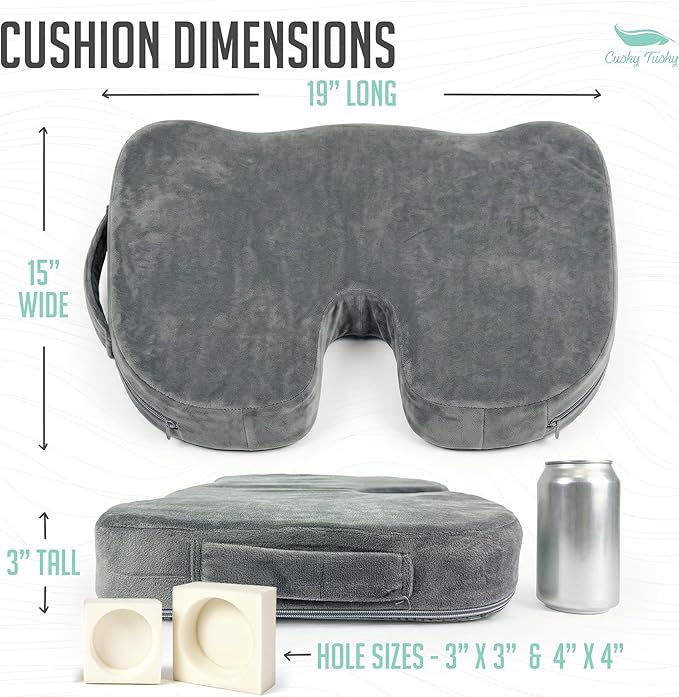 Premium Customizeable Seat Cushion, Gray | Moveable Holes, Customizable High Quality Foam, Relief for Lower Back, Sciatic, & Tailbone Pain - Image 2