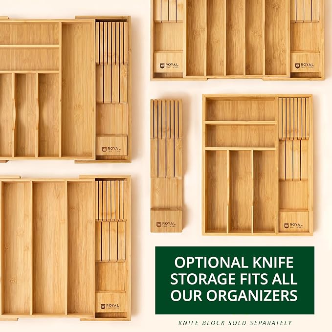 ROYAL CRAFT WOOD Luxury Bamboo Kitchen Drawer Organizer - Silverware Organizer, Utensil Holder & Cutlery Tray Drawer Dividers for Flatware (9 Slot, Natural) - Image 10