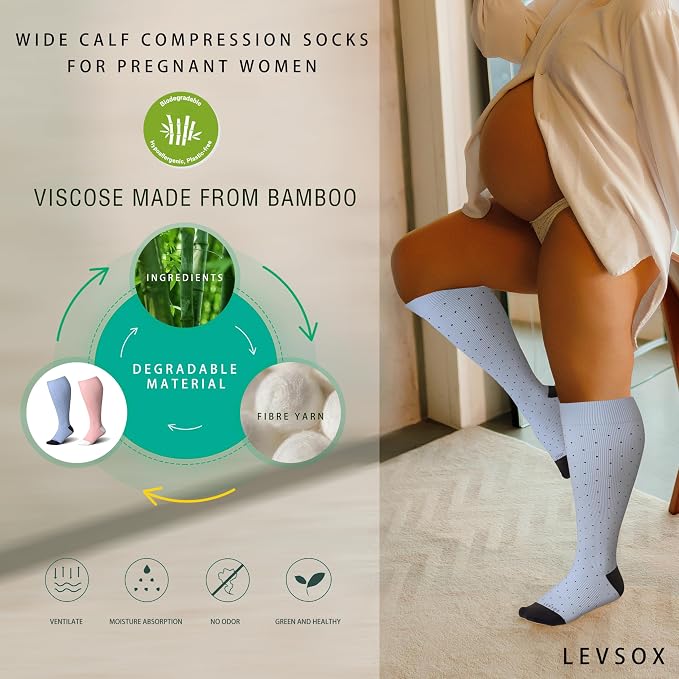 LEVSOX Wide Calf Compression Socks for Women&Men Plus Size 15-20mmHg Knee High Large Support Stockings for Circulation - Image 3