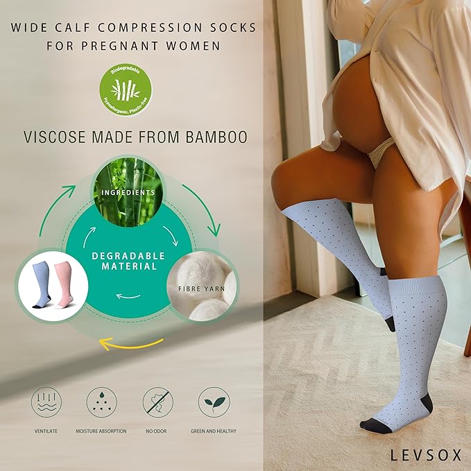 LEVSOX Wide Calf Compression Socks for Women&Men Plus Size 15-20mmHg Knee High Large Support Stockings for Circulation - Image 3