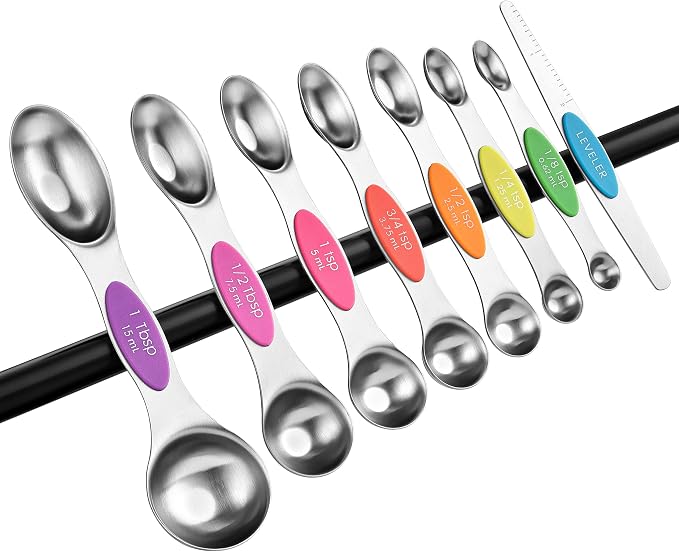 Spring Chef Stainless Steel Magnetic Measuring Spoons Set of 8, Neon | Dual Sided Metal Teaspoon & Tablespoon Measuring Spoons w/ Leveler for Dry & Liquid Ingredients, Fits in Kitchen Spice Jars - Image 9