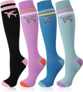 Skicuff 4 Pairs Travel Compression Socks for Women Men | 15-25mmhg Graduated Knee High Socks, Flying Support Stockings for Long Haul Flight, Nurses, Airplane, Travel, Pregnancy by Skicuff