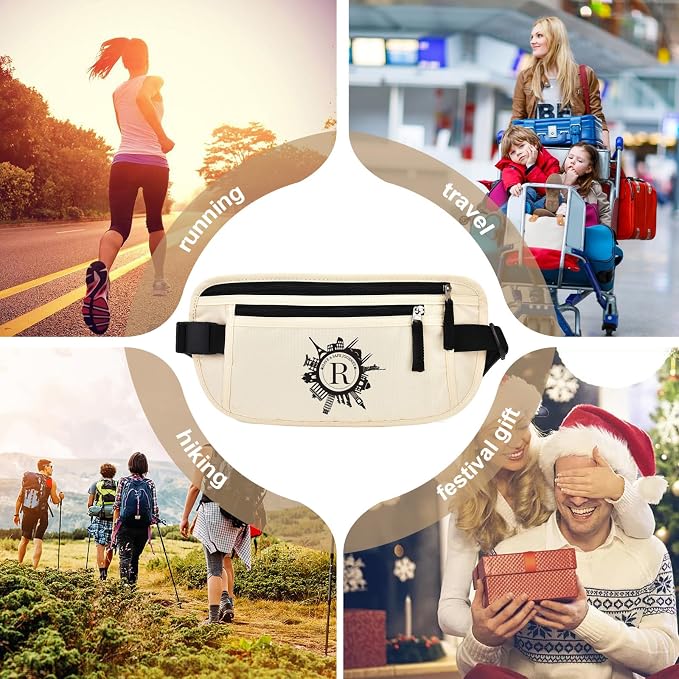 Personalized Initial Money Belt,RFID Blocking Travel Secure Bag,Monogrammed Gift for Women, Mom and Travel enthusiasts(R) - Image 7