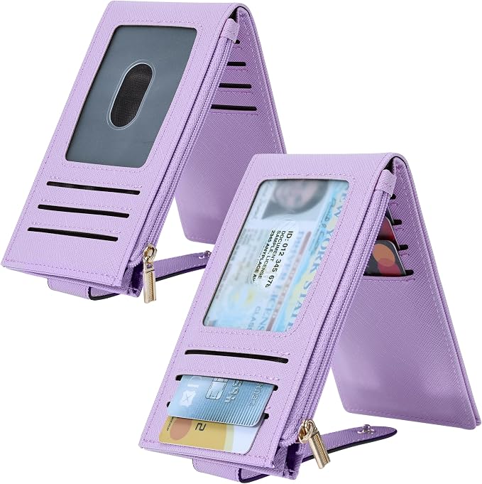 Chelmon Women's RFID Slim Card Holder Wallet | Thin Bifold Multi Card Case with Zipper Coin Pocket Purse for Women(Light Purple) - Image 2