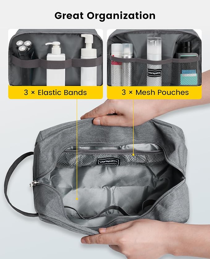 Vorspack Water Resistant Toiletry Bag for Men & Women, Large, Black | Lightweight and Portable, Small Makeup Bag, Cosmetic Bag, Travel Bag for Essentials, Accessories, Ideal for Travel, Gym - Image 3