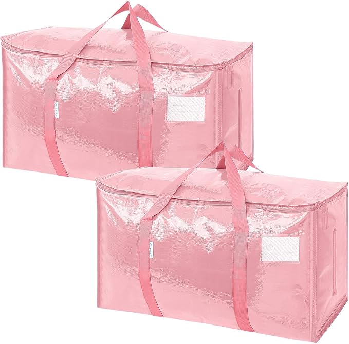 TICONN 2 Pack Extra Large Moving Bags Heavy Duty with Zippers & Carrying Handles, Durable Storage Bags Moving Boxes for Closet Organizers and Storage (2 Pack, Coral) by TICONN