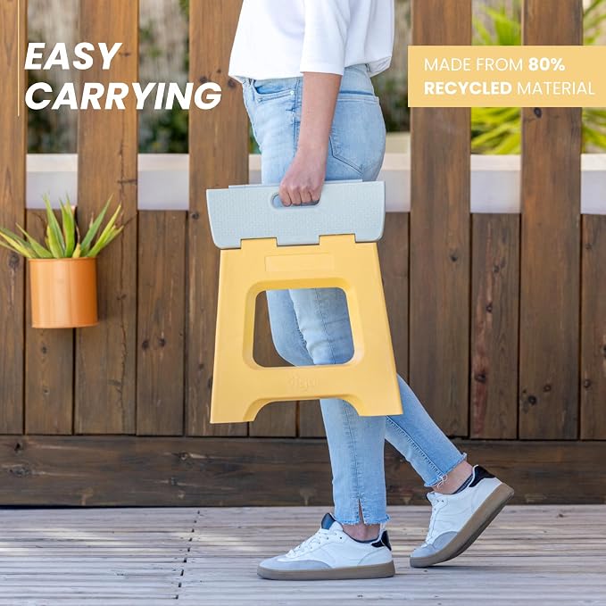 Vigar Compact Folding Step Stool, 12-1/2 in, Yellow | 12-1/2 in Foldable Stool, Lightweight Portable Design, Handle, Non Slip Surface, Space-Saving, Supports up to 330 lb - Image 7