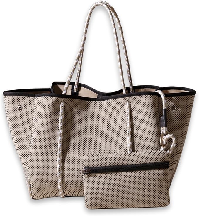 POPUPS Large Neoprene Tote Bag for Women - Everyday Designer Handbag for Travel Work and Beach with Pockets and Zipper Pouch by POPUPSBrand