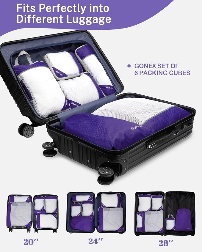Gonex Compression Packing Cubes for Travel, Mesh Bags Luggage Organizers | Set of 4/5/6/7/10 for Essentials, Extensible, Fits 20"Carry-on Suitcases, See-through Mesh, Double Zipper Compression - Image 5