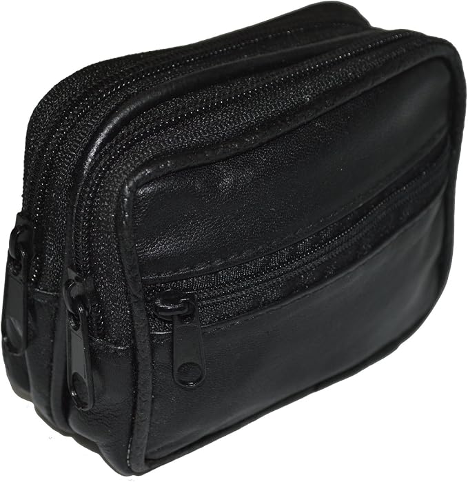 Leatherboss Genuine Leather Travel Outdoor Hiking Belt Pouch with Zipper Pocket Wallet for men women (Black) - Image 9
