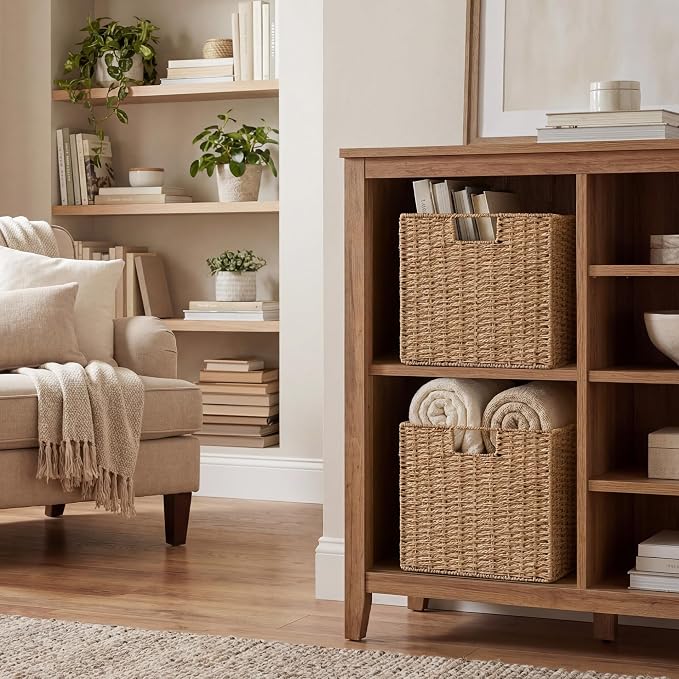 StorageWorks 13 inch Wicker Storage Baskets,Foldable Wicker Baskets,Natural | 2-Pack,Handwoven Organizer Baskets, Wicker Baskets for Organizing,Paper Rope Square Storage Cubes,Square Baskets,Woven Basket - Image 5