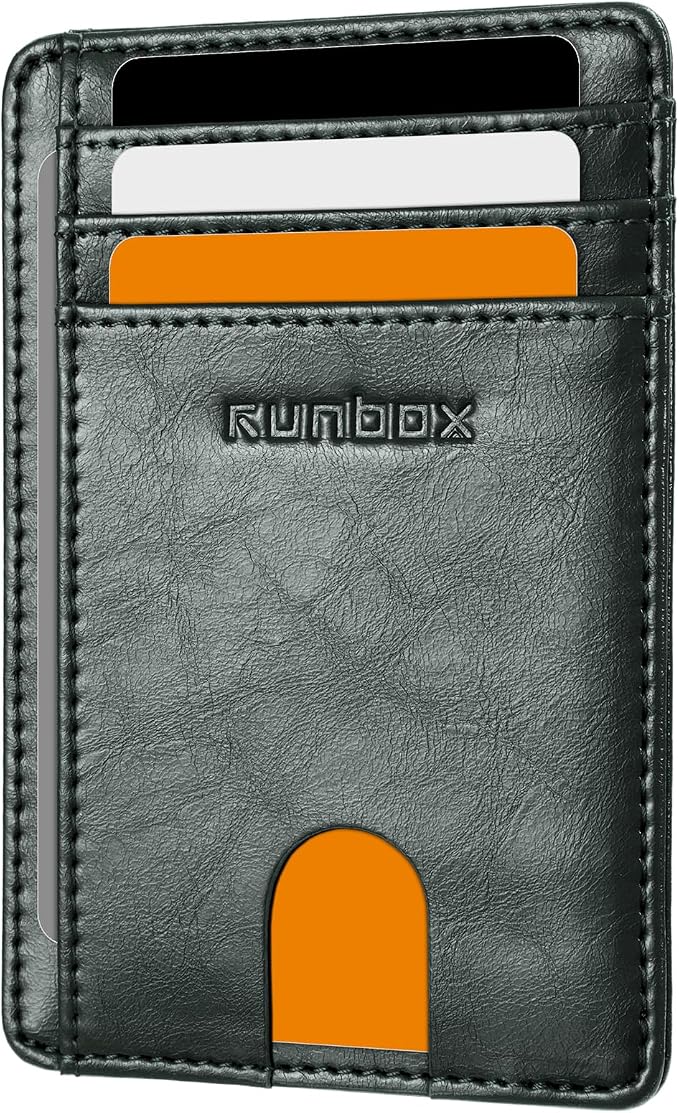 RUNBOX Slim Wallet for Men and Women, RFID Blocking Leather Card Holder | Minimalist 8-slot design fits IDs and credit cards in a thin profile for front pockets, purses, pants and travel by RUNBOX