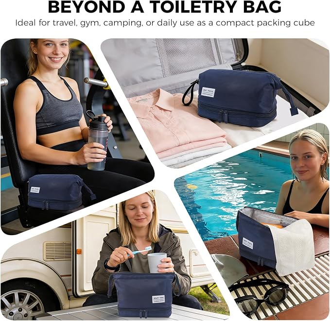 Travel Toiletry Bag Water-resistant with Hanging Hook for Womens Large Packing with Waterproof Wet/Dry Compartment Travel Shower Bags Travel Toiletry Organizer Dopp Kit Shaving Bag - Image 7