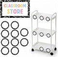 Gerrii Classroom Management Tool Classroom Store 3 Tier White Rolling Cart with Sign Blank Round Cards Round Stickers, Multipurpose Organizer for Office, Home, Book, Supply Storage by Gerrii