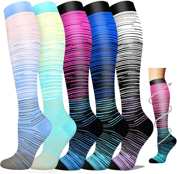 5/6 Pairs Graduated Compression Socks for Women&Men 20-30mmhg Knee High Socks Travel Hiking Running Stocking by HiClasmix