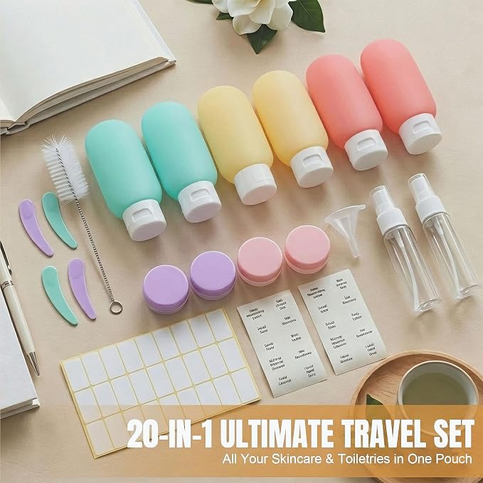 DEWSENSI 20 Pack Travel Bottles for Toiletries, Travel Size Containers Kit | TSA Approved, Leak Proof, Plastic, Refillable Travel Accessories for Shampoo Conditioner Lotion Liquids - Image 2