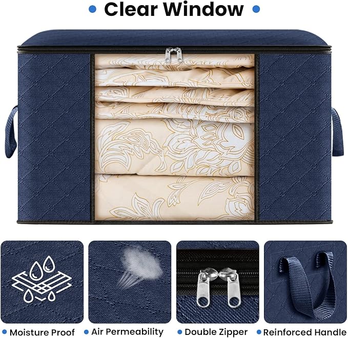 10 Pack Storage Bags for Clothes Blanket Storage Bins with Lids | Foldable Closet Organizers with Zippers,Window and Handles,Fabric Storage Bins for Sweater,Comforter,Bedding,Dorm essentials - Image 4