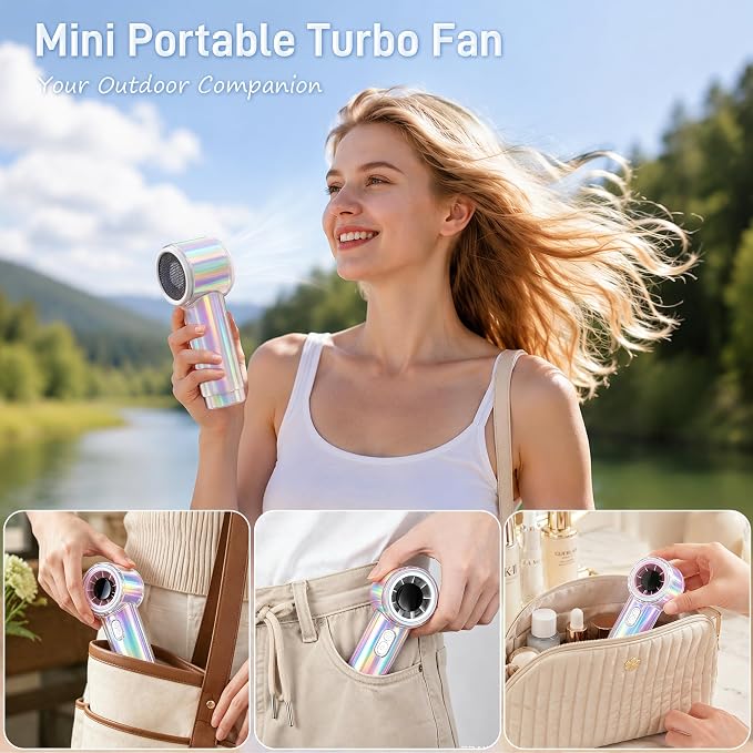 Handheld Fan, 12H Runtime Portable Rechargeable Personal Turbo Fan | 100 Speed, 15000RPM Powerful Battery Operated Hand Held Fan, Summer Essentials for Women Beach Travel Outdoor White - Image 4