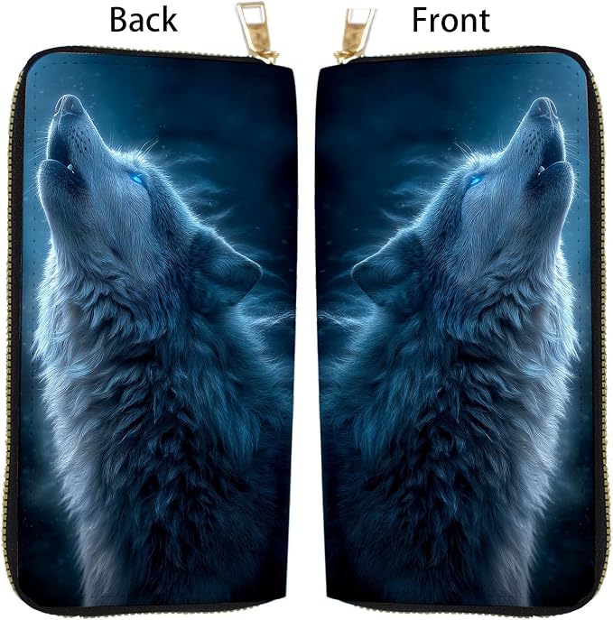 Women's RFID Blocking PU Leather Zip-Around Wallet, Large Capacity Clutch with Phone Holder, Travel Purse & Card Organizer with Removable Wristlet,Wolf - Image 5