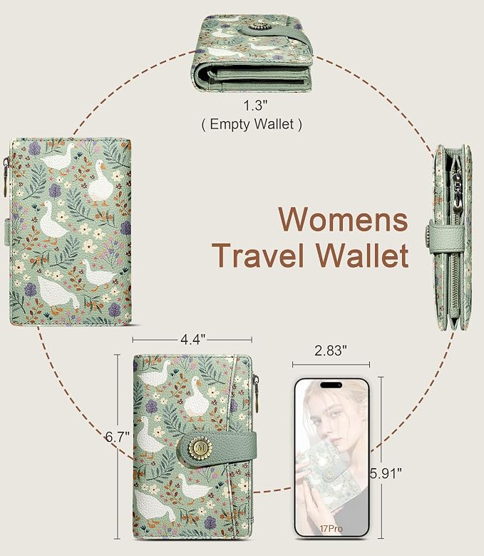 Goose Wallet Women RFID Bifold, Passport Holder Credit Card Holder | 6.7" x 4.4" x 1.3" Travel billfold, Zipper Coin Pocket, PU Leather Clutch, Purse, ID Window, Pen Holder, Gift for Ladies Girl - Image 5