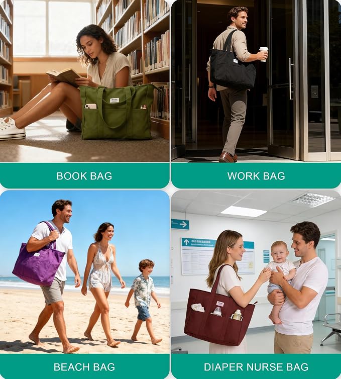 Bagelite Extra Large Canvas Tote for Women Men, Utility Work Bag with Zipper - Image 6