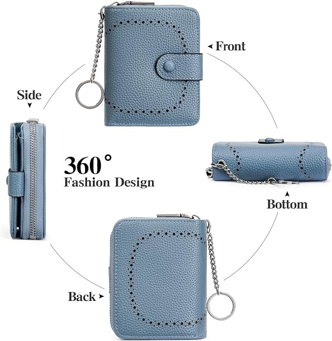 GAEKEAO Women's Leather Wallet RFID Blocking Card Holder with Many Compartments Small Purse with Zipper Key Chain Wallets - Image 3
