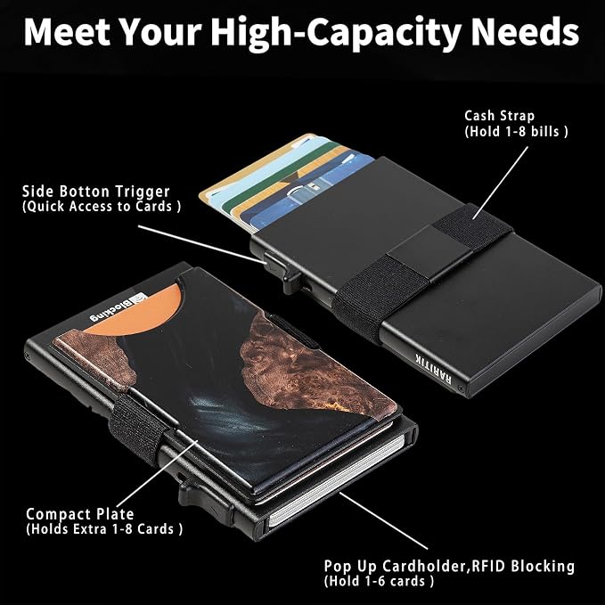 Slim Card Holder Wallet for Men, Minimalist RFID Blocking Pop Up Wallet, Smart Metal Business Card Case Holds 12 Cards, Money Clip, Front Pocket Wallet, Gifts for Men - Image 7