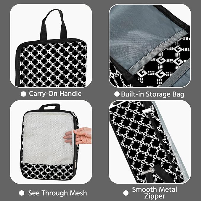 7 Pcs Compression Packing Cubes for Travel, Waterproof Suitcase Luggage Backpack Organizer with Toiletry Bag Travel Essentials for Women/Men-Plaid - Image 4