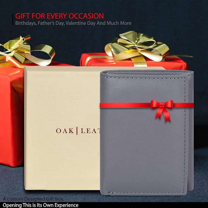 Real Leather Mens Trifold Wallet RFID Blocking Slim Minimalist Front Pocket - Thin & Stylish with ID Window in Gift Box - Image 7