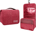 Lcsmaokin Large Capacity Toiletry Bag Travel Bag with Hanging Hook for Men and Women Waterproof Travel Cosmetic Bag Bathroom Storage Bag for Brushes Set, Full-Sized Shampoo, Toiletries, Wine Red by Lcsmaokin