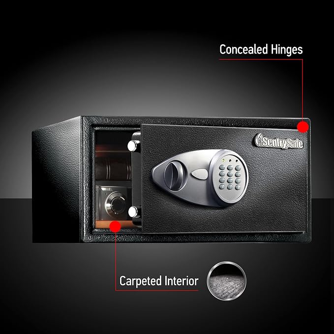 SentrySafe Shelf Safe with Digital Keypad Lock, Steel Safe with Interior Lining and Bolt Down Kit for Money, Jewelry, Documents, 0.98 Cubic Feet, 8.9 x 16.9 x 13.6 Inches, X105 - Image 5