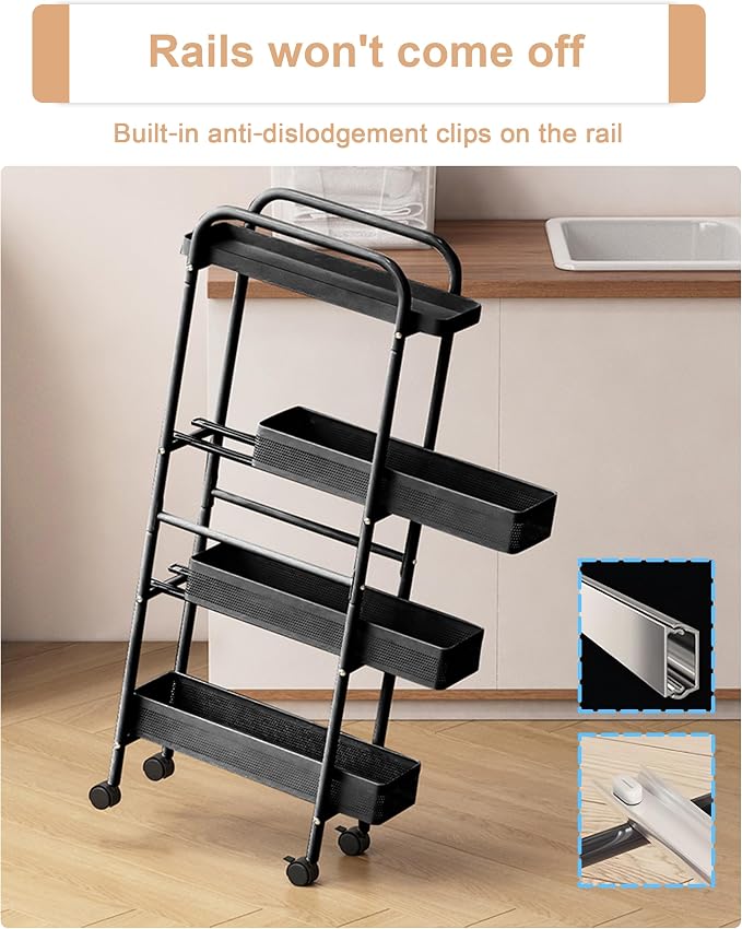 UMDONX 4-Tier Narrow Mobile Storage Cart with Pull-Out Baskets | The Multifunctional Pull-out Storage Rack Is Suitable for Bathrooms, Kitchens, and Laundry Rooms - Image 7