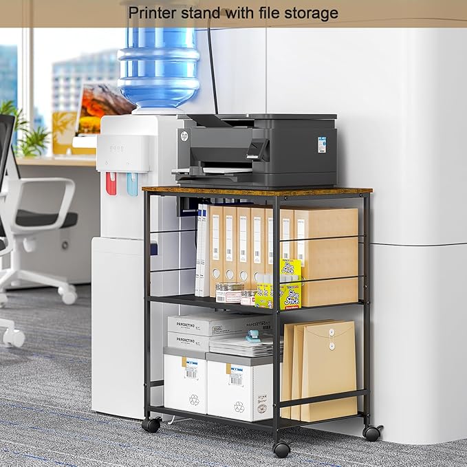 ThreeHio Rolling Kitchen Microwave Cart with Power Outlet, 3 Tier Microwave Table Stand with Storage, Kitchen Utility Cart on Wheels, Small Coffee Cart Shelf Rack Organizer for Living Room Office - Image 6