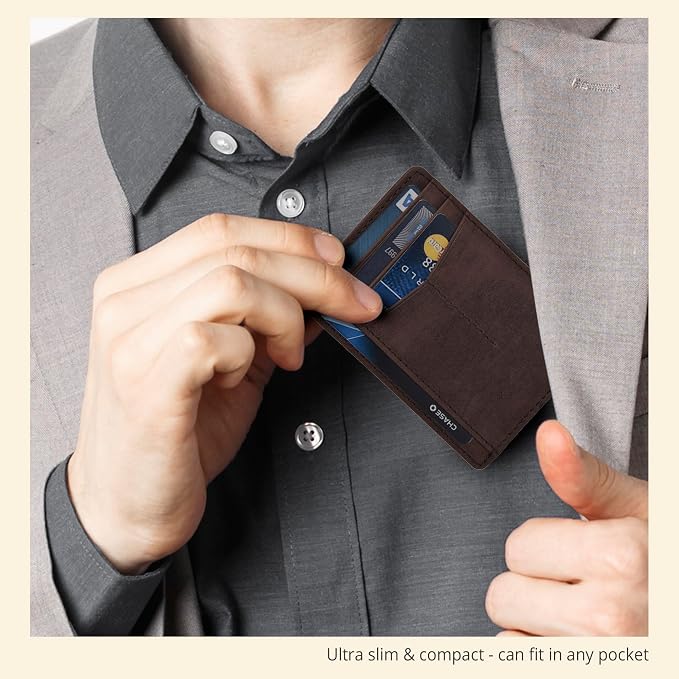 Slim Minimalist RFID Leather Wallet, Front Pocket Card Holder, Mid Brown - Image 6
