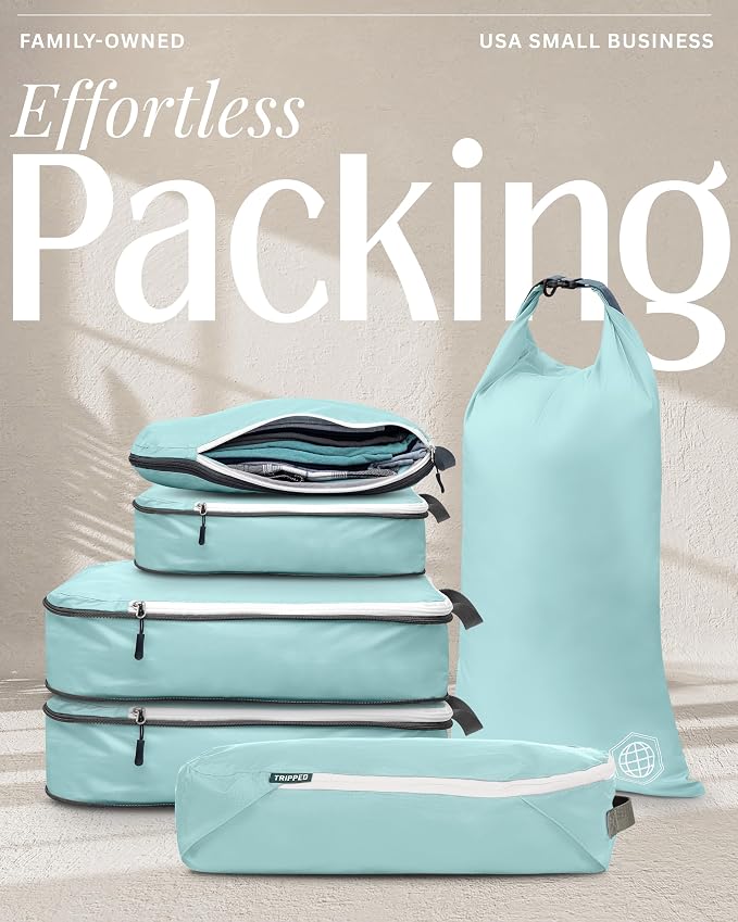 TRIPPED Travel Gear Compression Packing Cubes for Carry-On Travel 6-Pack | Ultralight Ripstop Packing Cubes with Compression Zippers for Organized Carry-On Luggage, Backpack, and Travel Packing - Image 8