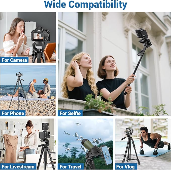 Phone Tripod, Tall Tripod Selfie Stick with Remote, 83” Tripod | for iPhone, with Remote, Carry Bag, Phone Holder, Tripod Stand for Camera iPhone, Photo Vlog Video Recording - Image 4
