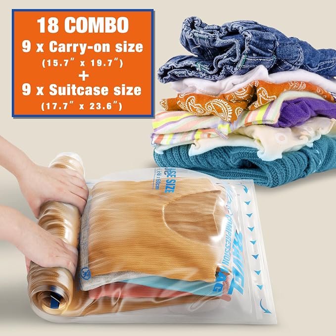 18 Compression Bags for Travel Essentials, Vacuum Packing Space Saver Bags for Cruise Accessories (18-Travel) - Image 2