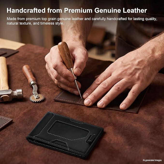 Slim Genuine Leather Wallet: Thin RFID Wallet 12+ Card Hold | Top Grain Leather Wallet with Magnetic Money Clip Inside - Minimalist Front Pocket Wallets - Gifts for Men with Gift Box - Image 5