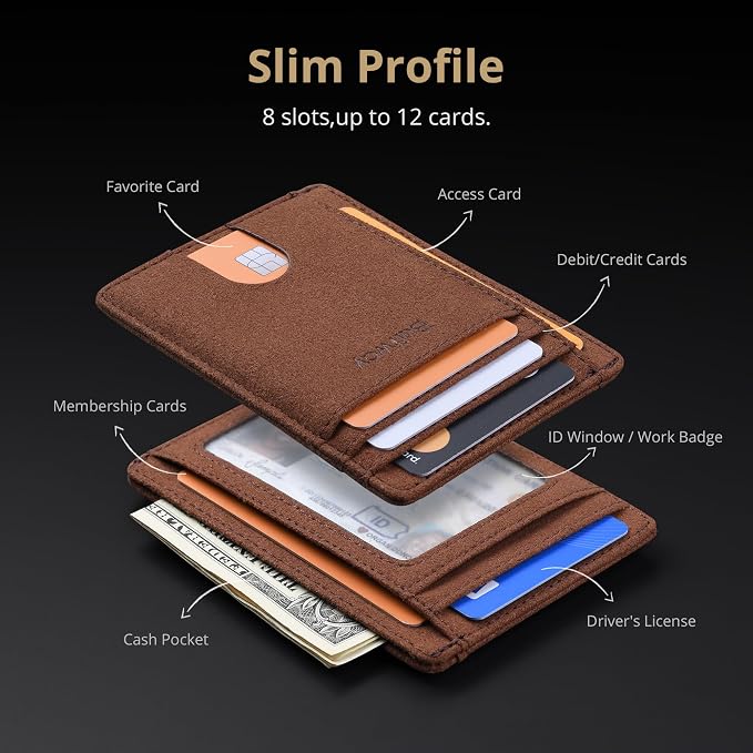 Buffway Slim Minimalist Front Pocket RFID Blocking Leather Wallets for Men and Women - At Sahara Coffee - Image 4