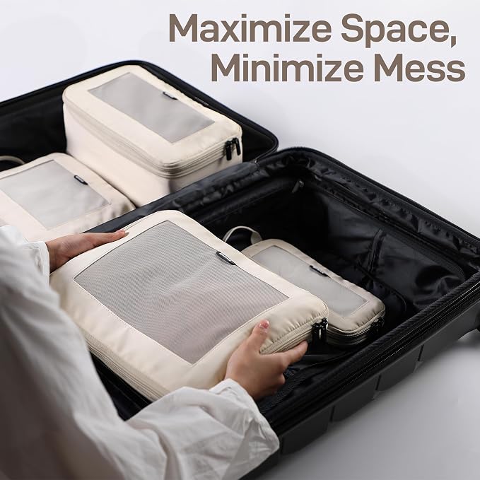 EPICKA TripCozy Compression Packing Cubes, 6 Set, Beige | Durable Expandable Travel Organizer Bags with Mesh Tops for Space-Saving Storage of Clothes & Accessories in Luggage - Image 5