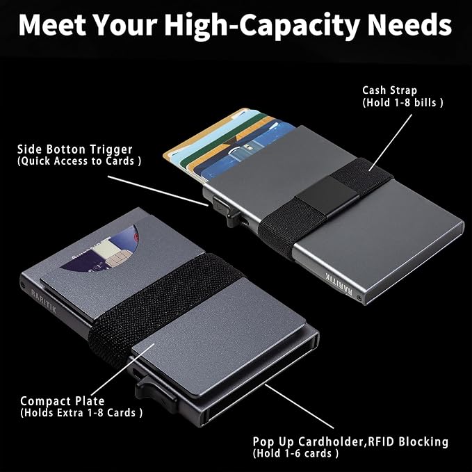 Slim Card Holder Wallet for Men, Minimalist RFID Blocking Pop Up Wallet, Smart Metal Business Card Case Holds 12 Cards, Money Clip, Front Pocket Wallet, Gifts for Men - Image 4