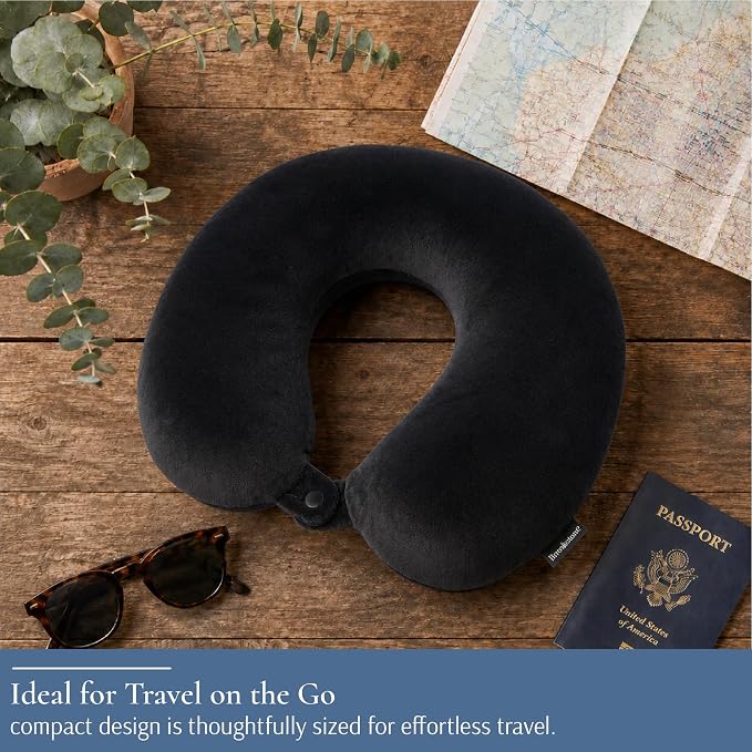 Brookstone Travel Neck Pillow - Lightweight U-Shaped Memory Foam Travel Pillow for Airplane, Car Travels & Sleeping, Black | Brookstone Travel Neck Pillow Lightweight U-Shaped Memory Foam Pillow - Image 7