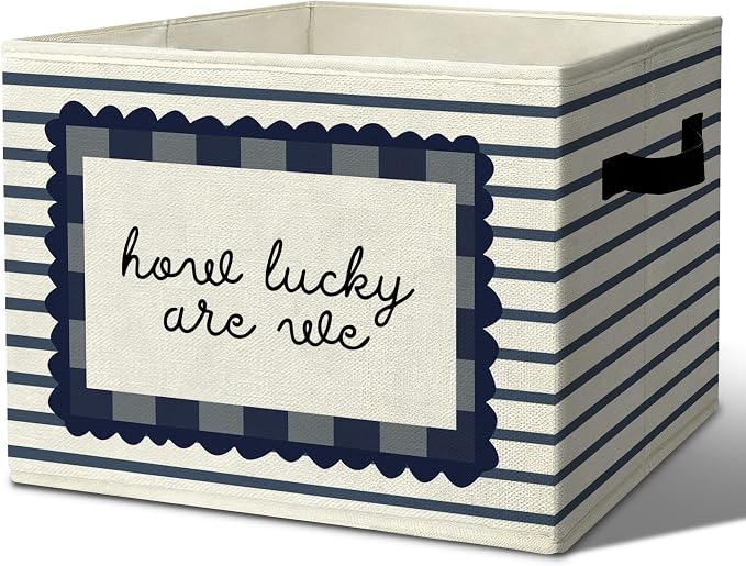 Positive Encouraging Calming Storage Bins Box with Handles Organizer Basket | cheerful uplifting foldable basket for organizing, striped collapsible toys clothes for playroom nursery bedroom, 10x14 in by Unknown