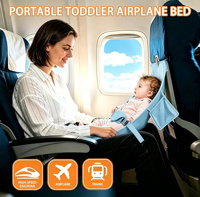 Toddler Airplane Bed, Blue, Baby Travel Essentials, 31 * 17 in | Portable Seat Extender Travel Bed for Kids, Soft Baby Travel Essentials for Flying, Long Flight Must Haves Footrest - Image 2