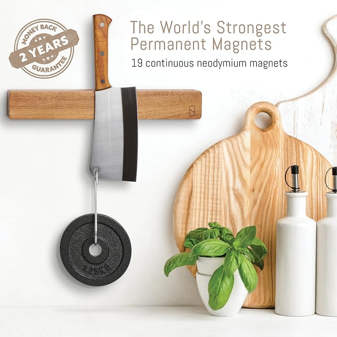 Premium 10 inch Magnetic Knife Holder for Wall with 2x Storage & Charming Wood - Knife Magnetic Strip, Under Cabinet Magnet Knives Storage - Magnet Strip Rack Kitchen Utensil Holder Organizer Tool - Image 4